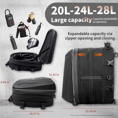 MRSXXNTY Motorcycle Tail Bag Motorcycle Saddlebags Helmet Bag Scooter Luggage 20L-24L-28L Dual expansion Waterproof
