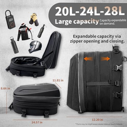 MRSXXNTY Motorcycle Tail Bag Motorcycle Saddlebags Helmet Bag Scooter Luggage 20L-24L-28L Dual expansion Waterproof
