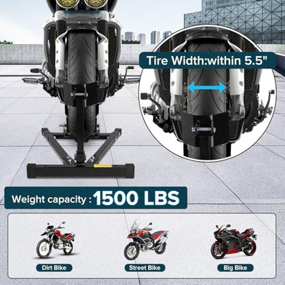 Motorcycle Wheel Chock, Motorcycle Front Tire Chock, 1500 lbs Heavy Duty Wheel Stand for 17"- 21" Wheels, Adjustable Detachable Motorbike Front Wheel Stand for Trailer(Black) - size: 1500lbs for 17"-21" Wheels（triangle）