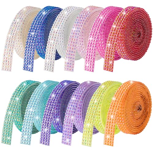 Rhinestone Ribbon Self Adhesive Crystal Rhinestones, 12-Rolls Bedazzling Strips, 12-Yard Rhinestone Strips for DIY Craft, Bedazzling Kit for DIY Craft, Rhinestones for Crafting Art Decoration - color: 12 Colors-2