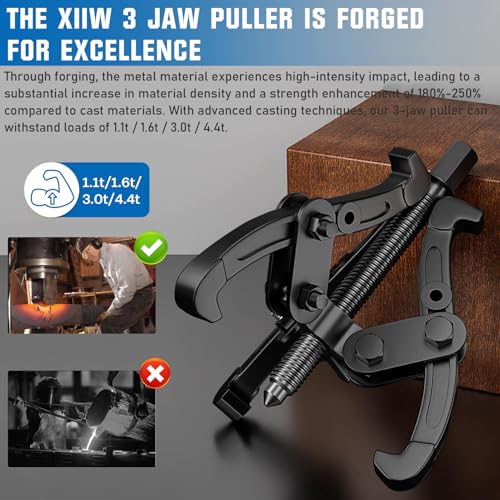 XIIW 3'' 4'' 6'' Gear Puller Set, 3 Jaw Bearing Puller with Reversible Jaws, 2 Jaw / 3 Jaw Pulley Puller Tool for Pulley Gear Bearing Flywheel Removal, 4pcs Gear Extractor Tool 1.1t/1.6t/3.0t - size: 3-Jaw Bearing Puller 3'' 4'' 6''