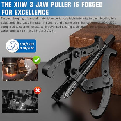 XIIW 3'' 4'' 6'' Gear Puller Set, 3 Jaw Bearing Puller with Reversible Jaws, 2 Jaw / 3 Jaw Pulley Puller Tool for Pulley Gear Bearing Flywheel Removal, 4pcs Gear Extractor Tool 1.1t/1.6t/3.0t - size: 3-Jaw Bearing Puller 3'' 4'' 6''