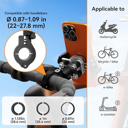 Bike Phone Holder, Aluminum Motorcycle Phone Mount with Vibration Dampener, Secure & Rotatable Holder for Motorcycle, Bike & Scooter, Fits 4.7-7'' iPhone 17/Air/16 Pro Max & Other Smartphones