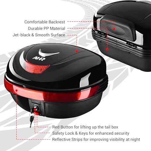 Motorcycle Trunk Black Motorcycle Top Case Motorcycle Tail Box Scooter Trunk Tour Motorcycle Storage Box Carrier with Lock for Helmet Luggage, 35L Capacity, TPU-0089 - size: 35L