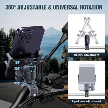 Motorcycle Phone Holder Kit for 4.7-7" Smartphone, Bar Clamp Fits 22-32mm (0.87-1.26") Handlebar/Round Bar, Aluminum Rotatable Magic Arm, Compatible with Motorcycle/ATV/Rail (KPS-08) - color: KPS-08
