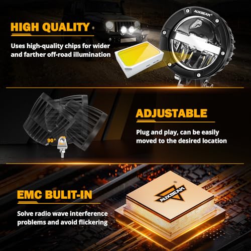 Auxbeam 4 Inch 100W Round Offroad Lights, LED Driving Light Pods with Hi/Lo/Combo Beam Design, 10000LM Super Bright Work Fog Light with Wiring Harness for Truck Pickup SUV ATV UTV 4x4 - color: C4 Series-Hi/Lo/Combo Beam