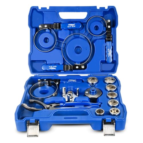 14 Piece Oil Filter Wrench Set, 7pcs Oil Fliter Socket and 64mm Wrench, 4pcs Stainless Steel Swivel Wrenches, 12" Oil Filter Pliers, Universal 3-Jaw Removal Tool, Organized in Storage Case - size: 14pc Oil Filter Wrench Set