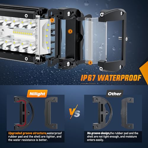Nilight Side Shooter LED Light Bar Set 20 Inch Triple Row Spot Flood Combo Lights 2PCS 4.3" Pods with 5Pin Rocker Switch Wiring Harness Kit for Truck SUV ATV UTV - color: White - 20Inch Side Shooter Light Bar + 2Pcs 4.3Inch Pods + Wiring Harness
