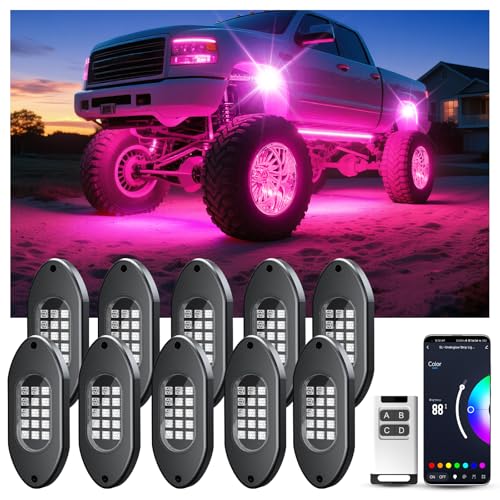 LED Rock Lights for Trucks 10 Pods,RGB Rocklights with App & Remote Control, Underglow Rock Light Kit for Trucks UTV ATV Golf Cart RZR - color: RGB, size: 10 Pods