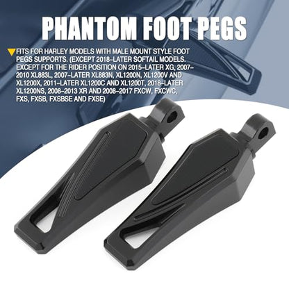 Motorcycle Foot Pegs Phantom Pegs Male Mount Footrest for Harley Dyna Fat Bob Low Rider Touring Road Glide Road King Street Glide Electra Glide Sportster XL 883 Softail Breakout Universal (Black) - color: Black