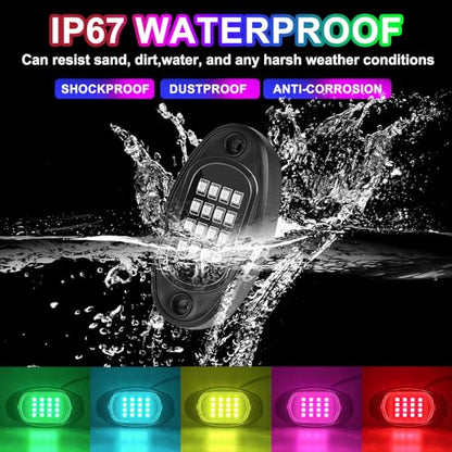 8 Pods Rock Lights, RGB LED Rock Lights APP Control Music Mode Multilcolor Waterproof Underglow kit for Trucks Car ATV UTV RZR SUV - size: 8 Pods Rock Light