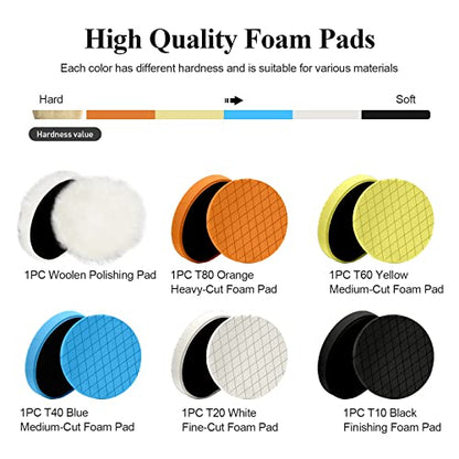 Autolock 7" Buffing Polishing Pads, 6 Pcs 7 Inch 180mm Face for 6.7 Inch Backing Plate, Compound Buffing Sponge and Woolen Pads, Cutting Polishing Pad Kit for Car Buffer Compounding, Polish and Wax - size: 7 Inch
