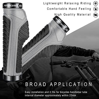 TOPCABIN Ergonomic Bike Grips - Widen Holding Rubber Grips with Aluminum LockGrips for Mountain & Road Bikes - color: Knife Style, Gray/Black (Aluminum Lock Plug)1 Pair