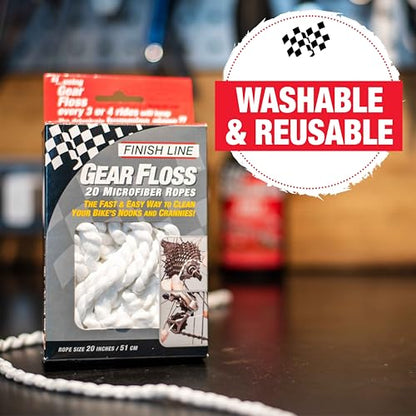Finish Line Gear Floss Microfiber Cleaning Rope – Bicycle Detailing Tool for Cassettes, Chain Rings, Derailleur Pulleys, Hubs, Spindles, Brakes, and Bottom Brackets, Washable and Tear-Resistant | bike-cleaning-tools - size: 1 Count (Pack of 1), style: Gea