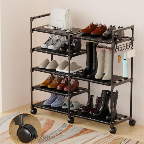 CSXGBAB Shoe Rack Organizer, 5-Tier Large Shoe Stand with Wheels Easy to Mobile Tall Shoe Storage Shelf for Closet, Entryway or Garage for 16–18 Pairs - size: 5-tier with wheels