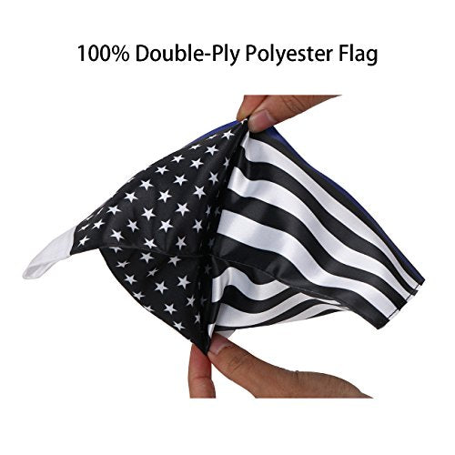 Thin Blue Line American Flag with Black Motorcycle Flagpole Mount for Harley Honda Goldwing CB VTX CBR Yamaha - Fits 1/2" Round Luggage Rack - color: Blue Line American Flag Black Flagpole