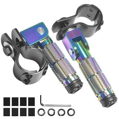 M8 Motorcycle Foot Pegs Folding Rearsets-90 Degree Foldable Footrest Fit 0.86-1.37in Brackets, Anti-Skid CNC Footpegs with Rubber Gasket for Pit Bike Dirt Bike Adventure Touring Bikes (Colorful) - color: Colorful