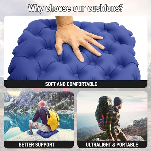 Inflatable Seat Cushion, Lightweight Stadium Seat Pad, Travel Air seat Cushion Anti-Slip for Airplane, Long Flights, Hiking, Climbing, Home and Camping, Compact Air Cushion - color: Navy Blue