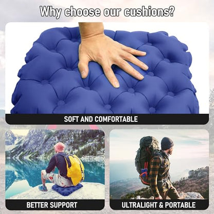 Inflatable Seat Cushion, Lightweight Stadium Seat Pad, Travel Air seat Cushion Anti-Slip for Airplane, Long Flights, Hiking, Climbing, Home and Camping, Compact Air Cushion - color: Navy Blue