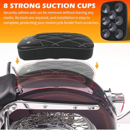 DREAMIZER Universal Black Motorcycle Solo Passenger Seat Rear Cushion 8 Suction Cups Compatible with Harley Davidson Sportster XL 883 1200 Forty Eight Dyna Chopper Bobber Custom (Black-rivet) - style: Rivet Black