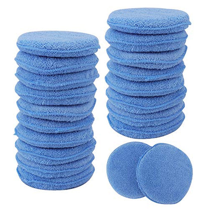 Fasmov Microfiber Applicator Pads Wax Applicator, 20 Pack Foam Applicator Pads Car Wash Sponge, Buffing & Detail Polishing Foam Pads for Car Cleaning and Fine Polishing (5" Diameter, Blue)