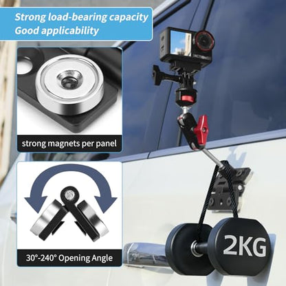 fantaseal 4lbs-Load Strong Magnetic Hinge Phone Action Camera Car Mount Holder Steel Pillars Vlogging Kit w/Adjustable Dual Ball Head Magic Arm for GoPro Insta360 DJI OSMO iPhone Video Recording