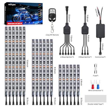 Nilight 18PCS Motorcycle RGB Led Light Kit Waterproof Multi Color Atmosphere Neon Accent Lights Lamp with RF Wireless Remote for Harley Davidson Honda Kawasaki Yamaha Suzuki - color: 18Pcs RGB LED Strip Lights