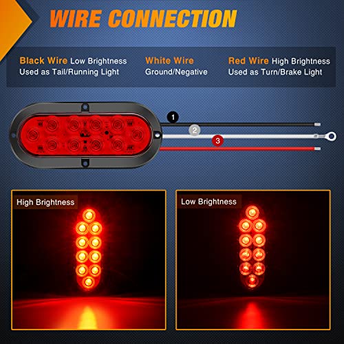 Nilight 6 Inch Oval Red White LED Trailer Tail Light 6PCS Waterproof Stop Brake Turn Reverse Back Up Surface Mount Trailers Lights for Truck RV Boat Bus Lorry Van Caravan - color: Red/White Lights Screws 6PCS