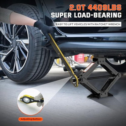 Universal Car Jack Kit Scissor Jack for Car 2 Ton Spare Tire Changing Kit,Portable Tire Jack Repair Kit with Lug Wrench,Car Lifting Jack for Auto/SUV/MPV - size: 2T with Rubber Top