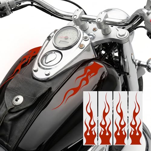 Bright Knight Decals Reflective Flame Stickers, Set of 4 Large Red Flame Decals for Vehicles, Outdoor Waterproof 3M Vinyl Motorcycle Helmet Stickers for Safety Visibility with Clean Removal - color: Red, size: Pack of 4