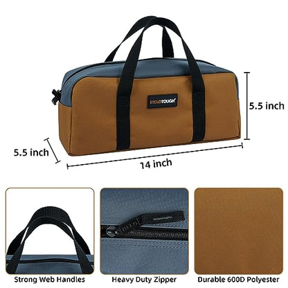 MELOTOUGH Tool Tote Bag Small Canvas Tool Bag with Zipper Combo Kit-Includes 2 Medium Tool Organizer Bags for Electrician,Plumbing,Technician,HVAC(14 inch,Tan) - color: TanGrey