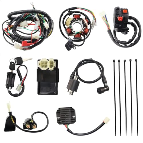 PRO BAT GY6 Full Electrics Wiring Harness W/O Waterproof Cap CDI Coil Solenoid GY6 125cc 150cc 200cc 250cc Chinese Elecric Start ATV Go Kart Moped Scooter 4 Wheeler Quad 152QMI 157QMJ Engine - style: w/o Cap 150cc Wiring Harness（Black Ignition Coil+Black