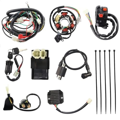 PRO BAT GY6 Full Electrics Wiring Harness W/O Waterproof Cap CDI Coil Solenoid GY6 125cc 150cc 200cc 250cc Chinese Elecric Start ATV Go Kart Moped Scooter 4 Wheeler Quad 152QMI 157QMJ Engine - style: w/o Cap 150cc Wiring Harness（Black Ignition Coil+Black