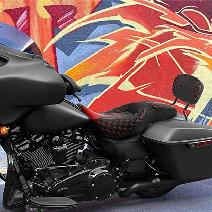 C.C. RIDER Sissy Bar Backrest Pad Fit For Harley Touring Road King Road Glide 1997-2022 CVO Street Glide Ultra Classic - color: Red Stitching, size: Style C