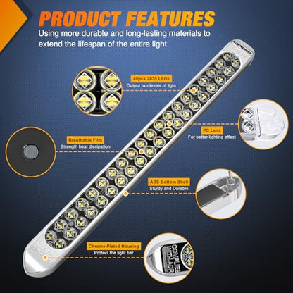Nilight LED Tail Light 2PCS 17 Inch 40LED White Running Tail Reverse Back Up Lights w/Chrome Bezel Waterproof Surface Mount for 12V Towing Trailer Truck RV Camper Boat - color: 2Pcs 17" White 40LED w/chrome bezel