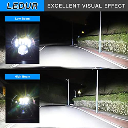LEDUR 7 Inch LED Motorcycle Headlight DOT Approved High Low Beam Round Headlamp with Housing Bucket Mount Brackets fit 34mm~42mm O.D. Fork, for Street Tracker Scrambler Cafe Racer Chopper Bobber - size: C2 7In HI/LOW Motorcycle Headlight
