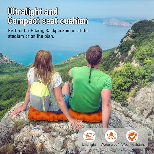 Inflatable Seat Cushion, Lightweight Stadium Seat Pad, Travel Air seat Cushion Anti-Slip for Airplane, Long Flights, Hiking, Climbing, Home and Camping, Compact Air Cushion - color: Orange