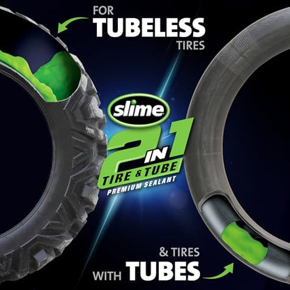 Slime 10193 Tire and Tube Sealant Puncture Repair Sealant, 2-in-1, Premium, Prevent and Repair, Suitable for Non-Highway Tires and Tubes, Non-Toxic, Eco-Friendly, 16oz Bottle - style: 16 oz