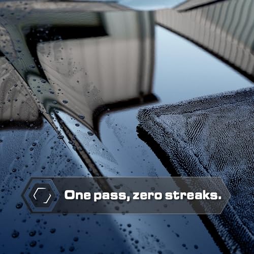 Blackline 24"x36" Twisted-Loop Car Drying Towel, 1300GSM, Streak Free, Lint Free, Reusable - Car Accessories, Microfiber Cleaning Cloth for Car, Truck, SUV - One Pass is All You Need - color: Charcoal Grey