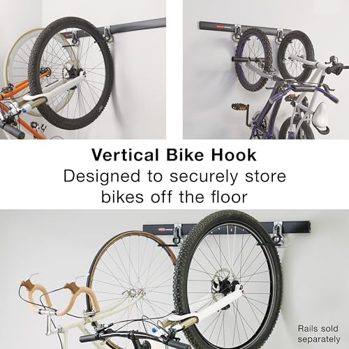 Rubbermaid Fasttrack Garage Organization System Vertical Bike Hook Black Holds up to 50 Pounds Wall Mount and Heavy Duty Garage Hanger for Bike Storage (Pack of 6) - size: 1 Count (Pack of 6), style: Bike Hook