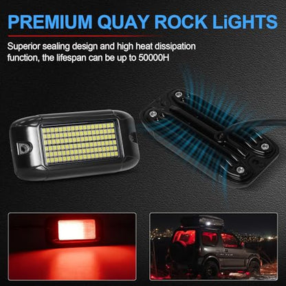 Nicoko 108 High-Power LEDs per Pod 4Pods Red Rock Lights Ultra-Bright Offroad Underglow Kit Advanced Heat Dissipation IP68 Waterproof for Truck, SUV, UTV, ATV, RZR - size: Pure red rock lights