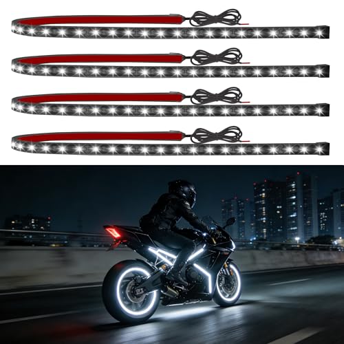4 Pcs 24inch Led Light Strip IP68 Waterproof Flexible Led Lights 12V for Car Interior Exterior Motorcycle Boat Golf Cart Decoration - White - color: white, size: 24inch