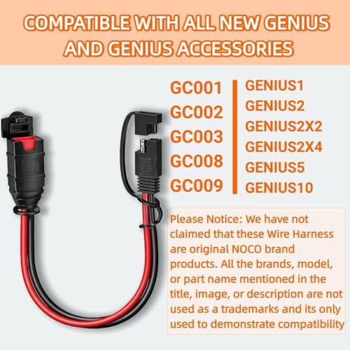 1FT SAE Extension Cable Compatible with NOCO Genius Smart Chargers, 14AWG Pure Copper X-Connect SAE Adapter, Motorcycle ATV UTV Car Battery Charger Harness