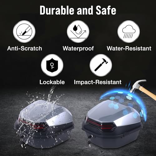 Japard Motorcycle Top Case 42L Daily Rear Tail Box Trunk, Lockable Storage Carrier, Waterproof Universal Mounting for Helmet Luggage (Silver Gray) - color: CLEARANCE! Silver Gray