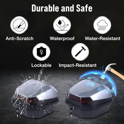 Japard Motorcycle Top Case 42L Daily Rear Tail Box Trunk, Lockable Storage Carrier, Waterproof Universal Mounting for Helmet Luggage (Silver Gray) - color: CLEARANCE! Silver Gray