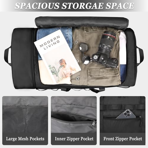 Rolling Duffle Bag with Wheels, 85L Expandable Rolling Duffel Bag for Travelling, Extra Large Foldable Carry on Travel Duffle Bag for Men - color: Black