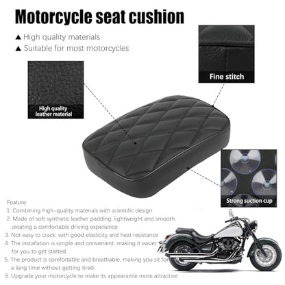 Motorcycle Pillion Passenger Pad Seat, Black Rhombus Pattern Leather Pillion Pad w/ 8 Suction Cup Rear Passenger Seat Compatible with Harley Custom Bikes and More - size: Rhombus Pattern