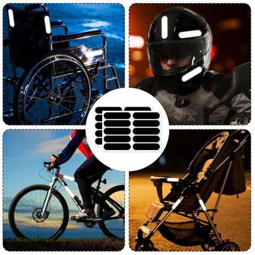 20pcs Motorcycle Helmet Reflective Stickers, High Visibility Black Safety Reflective Waterproof Decals Tapes Night Riding Safety Stickers Accessories for Motorcycle Bike Scooter Strollers Helmets