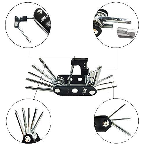WOTOW Bike Repair Tool Kit & Bike Saddle Bag, 14 in 1 Bike Chain Tool Hex Key Wrench Maintain Accessories Multitool Set with Portable Under Seat Bag for Road Mountain Commuter Bicycle - style: 14 in 1 Multitool (With Patch)