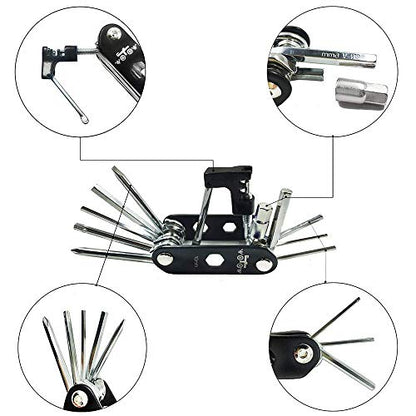 WOTOW Bike Repair Tool Kit & Bike Saddle Bag, 14 in 1 Bike Chain Tool Hex Key Wrench Maintain Accessories Multitool Set with Portable Under Seat Bag for Road Mountain Commuter Bicycle - style: 14 in 1 Multitool (With Patch)